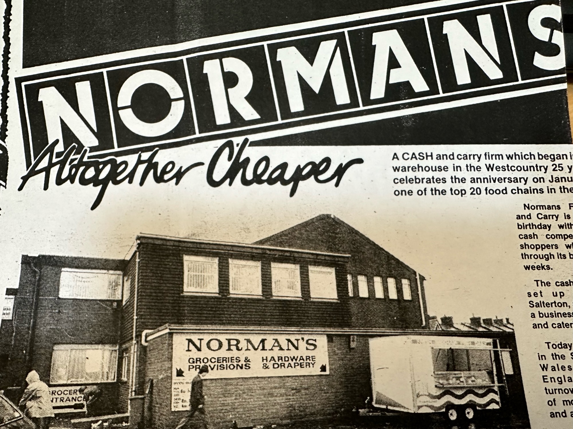 Paper cutting showing the original Norman's store in Station Road, Budleigh Salterton